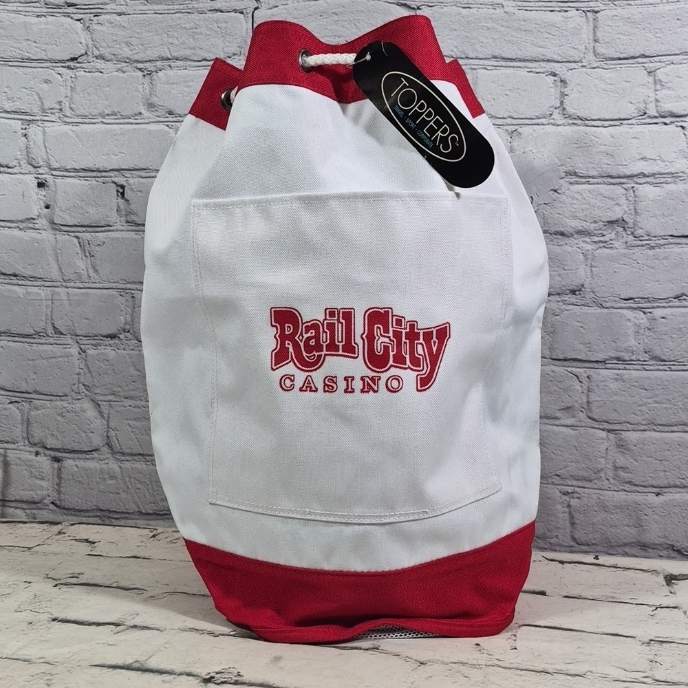 Rail City Casino Beach Tote Large Red White‎ Mesh Bottom Drawstring Bag New
